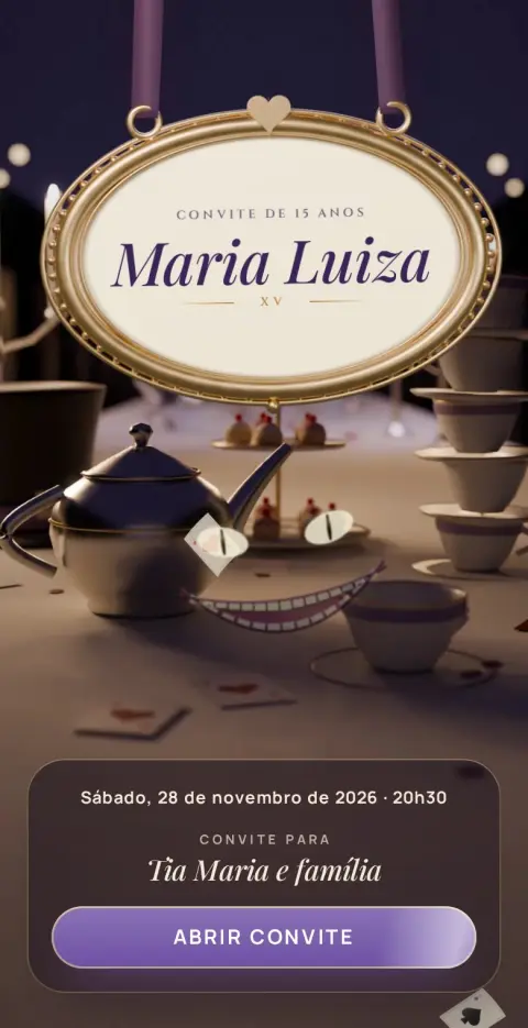 Capa do convite animado Alice no País das Maravilhas