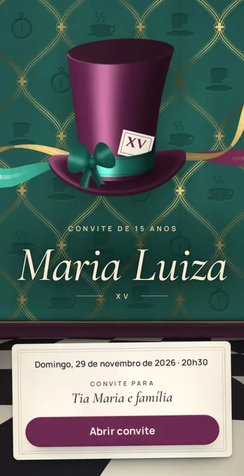 Capa do convite animado Chapeleiro Maluco
