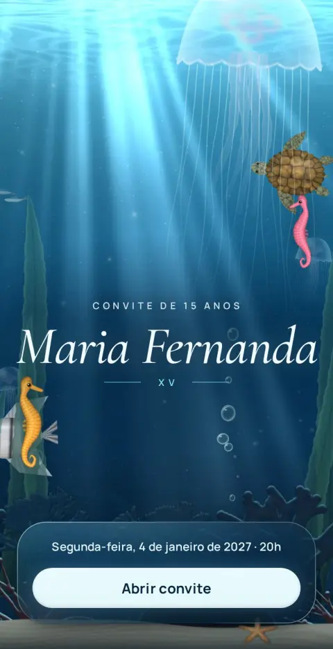 Capa do convite animado No fundo do mar
