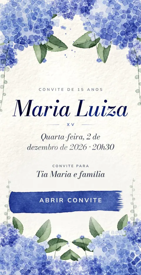 Capa do convite animado Hortênsias Azuis