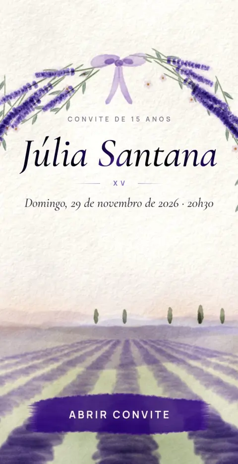 Capa do convite animado Lavandas em Aquarela